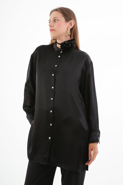 Black Clergy Collar Side Slit Shirt Tunic - 15