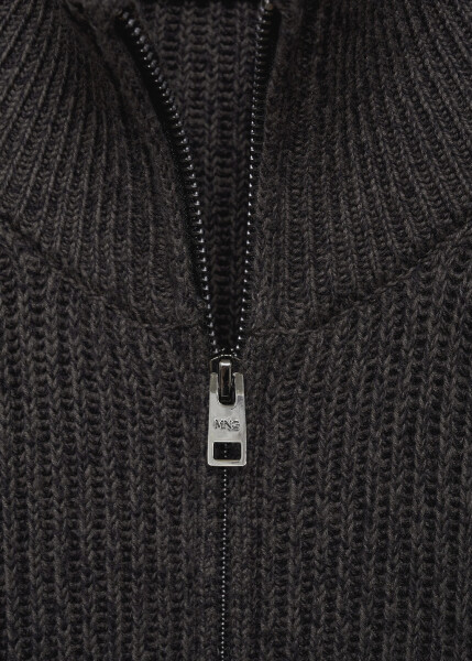 Black coal, thick knit ribbed zip-up sweater. - 13