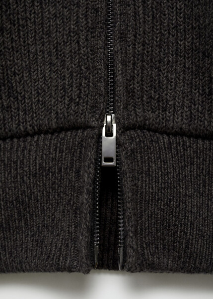 Black coal, thick knit ribbed zip-up sweater. - 15