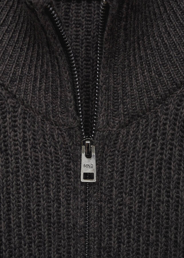 Black coal, thick knit ribbed zip-up sweater. - 4