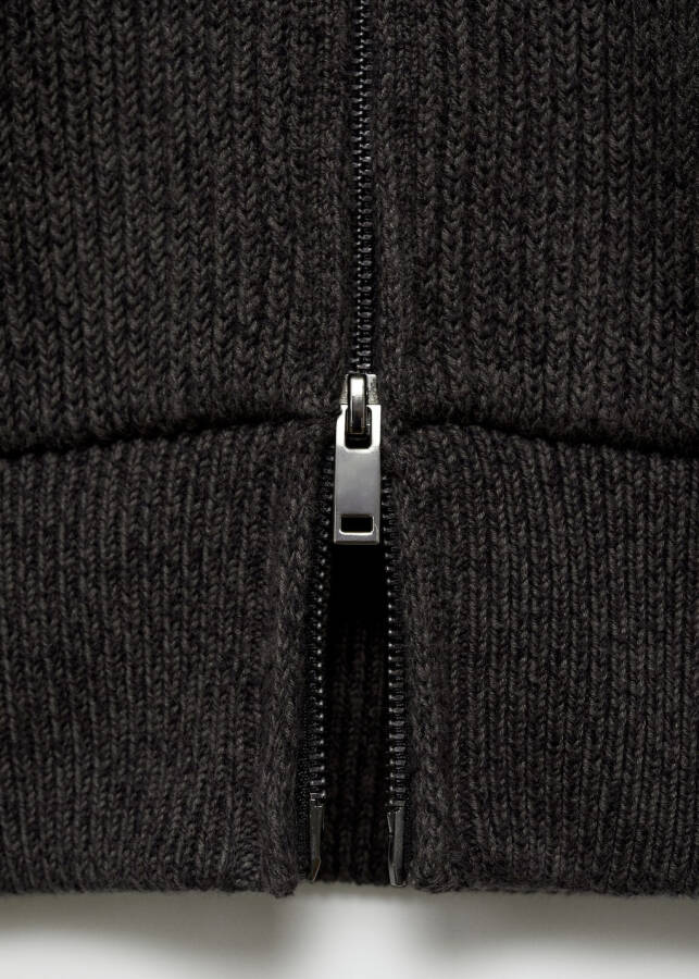 Black coal, thick knit ribbed zip-up sweater. - 6