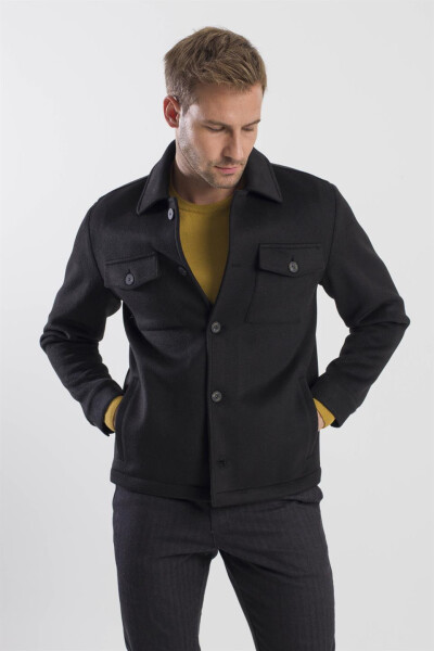 Black, comfort fit, baby collar, woolen coat - 11