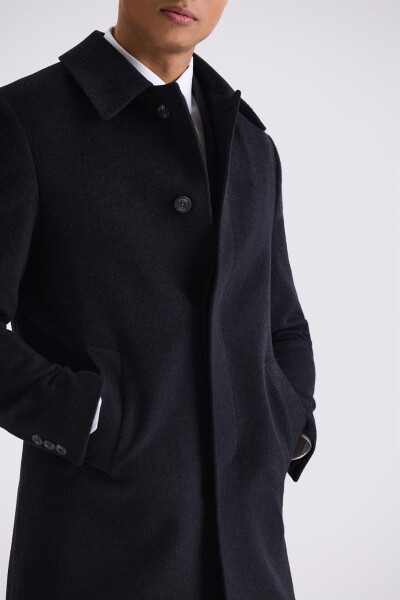 Black Comfort Fit Berber Collar Wool Pea Coat - 3