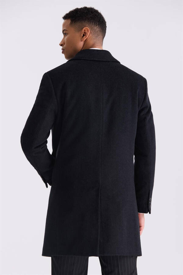 Black Comfort Fit Berber Collar Wool Pea Coat - 4