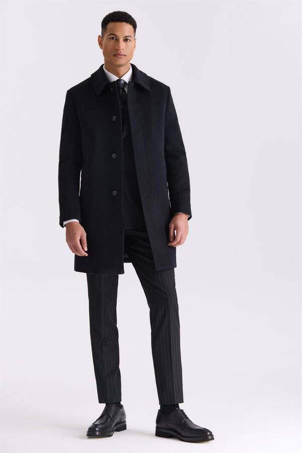 Black Comfort Fit Berber Collar Wool Pea Coat - 2