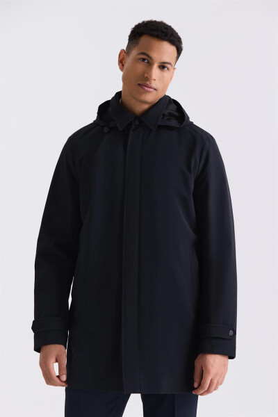 Black Comfort Fit Hooded Hidden Zipper Classic Model Jacket - 5