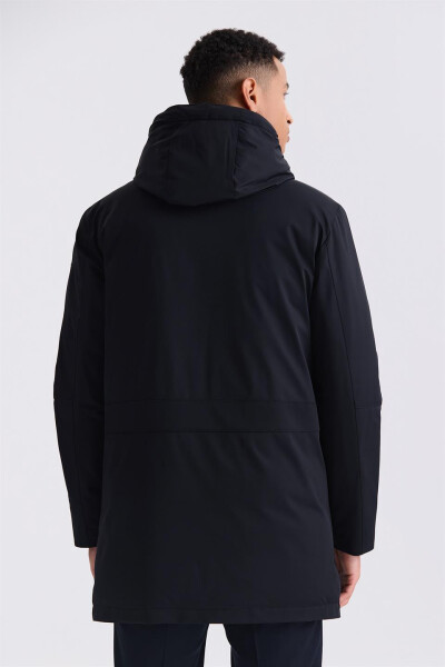 Black Comfort Fit Hooded Hidden Zipper Winter Jacket - 8