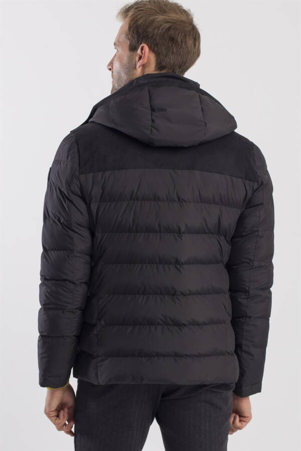 Black, comfort fit hooded puffer jacket. - 8