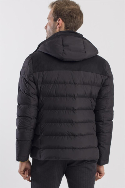 Black, comfort fit hooded puffer jacket. - 4