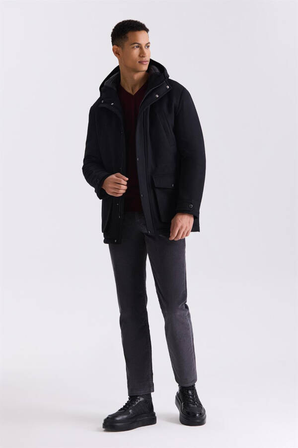 Black Comfort Fit Hooded Wool Coat - 6