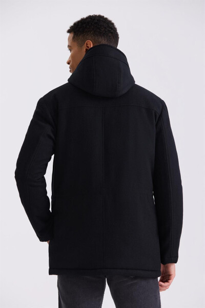 Black Comfort Fit Hooded Wool Coat - 8