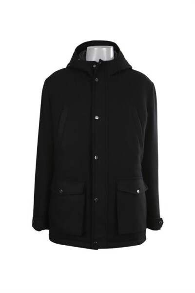 Black Comfort Fit Hooded Wool Coat - 13