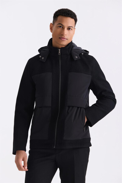 Black Comfort Fit Hooded Zipper Detailed Winter Jacket - 5