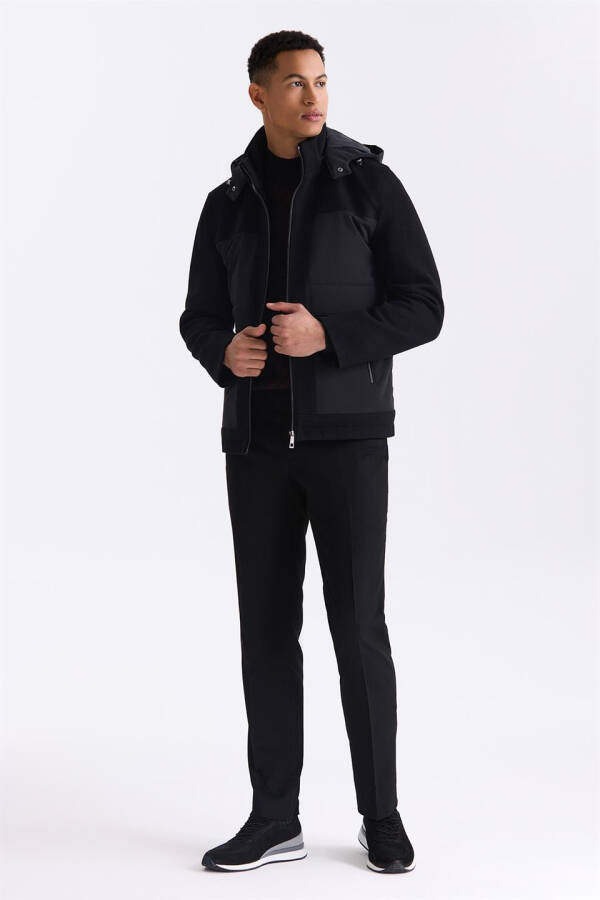 Black Comfort Fit Hooded Zipper Detailed Winter Jacket - 6