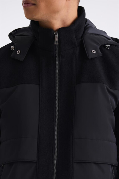 Black Comfort Fit Hooded Zipper Detailed Winter Jacket - 7