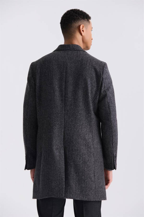 Black Comfort Fit Peak Lapel Plaid Wool Cashmere Coat - 8