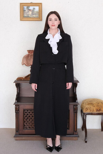 Black Crepe Blazer Suit - 1