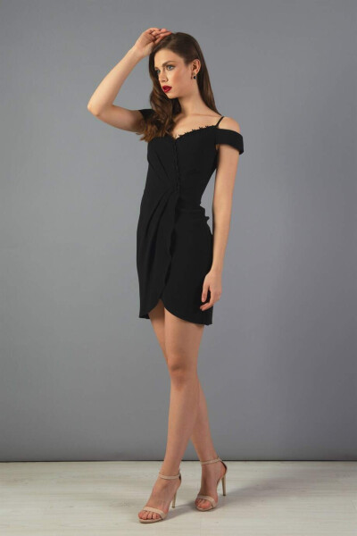 Black Crepe Strapless Wrap Short Dress - 9