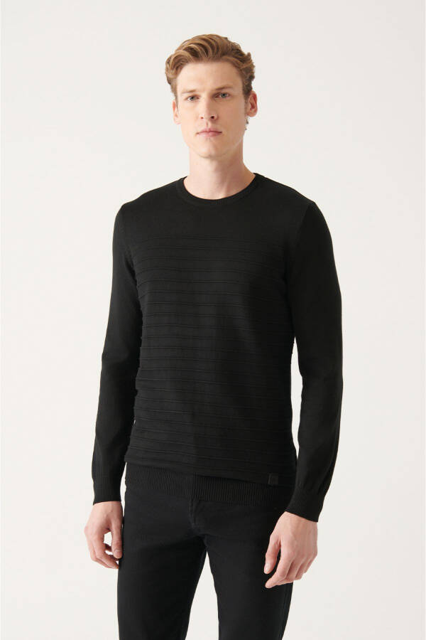 Black Crewneck Knit Detailed Sweater - 6