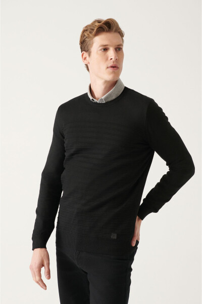 Black Crewneck Knit Detailed Sweater - 7