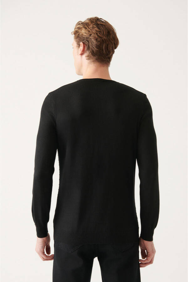 Black Crewneck Knit Detailed Sweater - 9