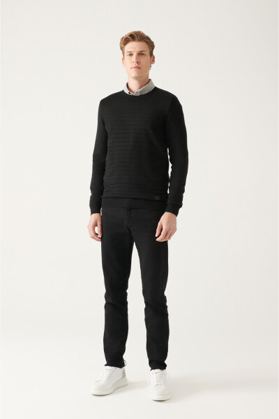 Black Crewneck Knit Detailed Sweater - 10