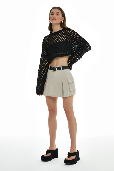 Black Crop Knit with Lace Details - 3