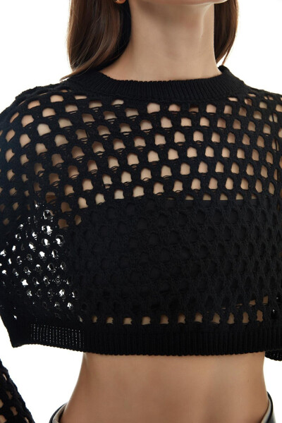 Black Crop Knit with Lace Details - 4