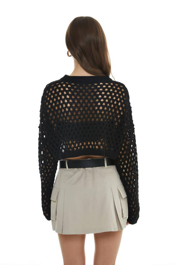 Black Crop Knit with Lace Details - 5