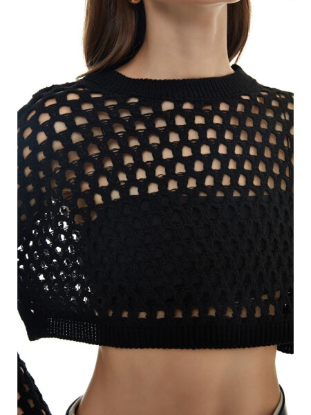 Black Crop Knit with Lace Details - 9