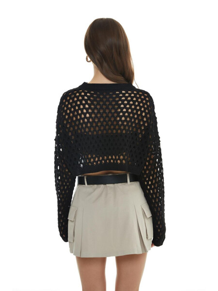 Black Crop Knit with Lace Details - 5