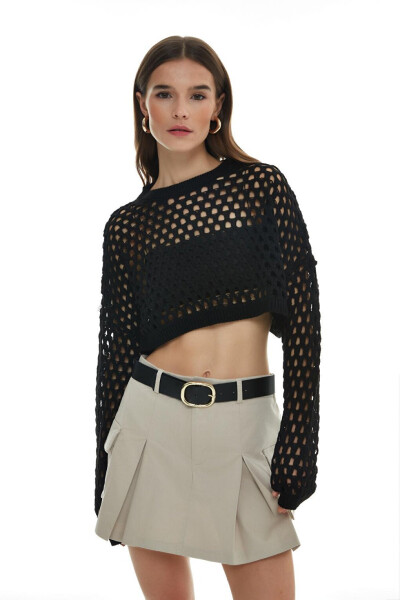 Black Crop Knit with Lace Details - 11