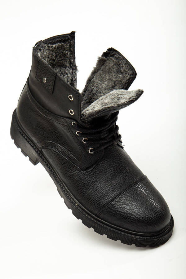 Black Daily Fur Lined Cold and Waterproof Guaranteed Sturdy Non-Slip Rubber Sole Ankle Boots - 1