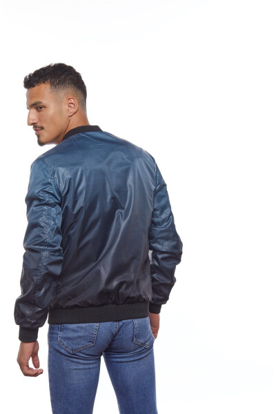 Black Dangelo, navy fabric zippered, double-sided genuine leather men's jacket. - 8