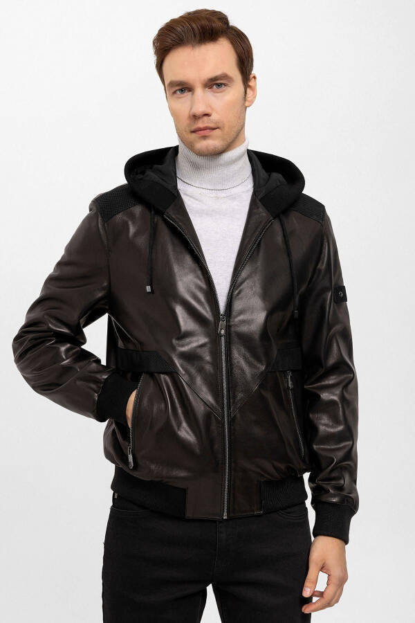 Black Dexter Hooded Men's Genuine Leather Jacket - 1