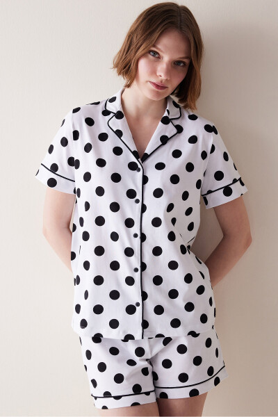 Black Dotted White Shirt Shorts Pajama Set - 15