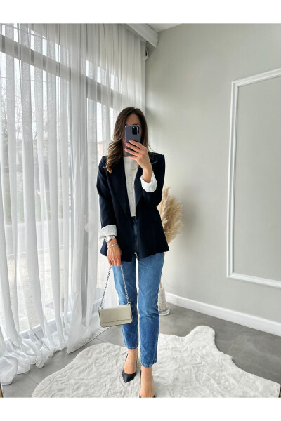 Black Double-Breasted Blazer Jacket - 11