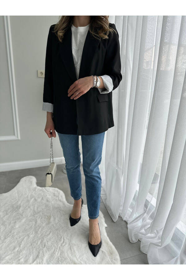 Black Double-Breasted Blazer Jacket - 3