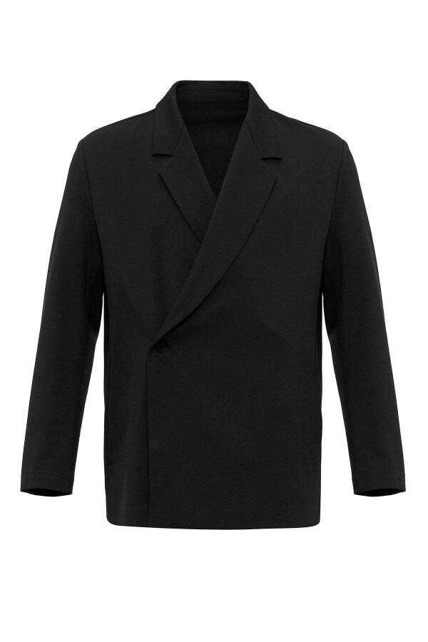 Black Double Breasted Hidden Pocket Men's Blazer Jacket - 18