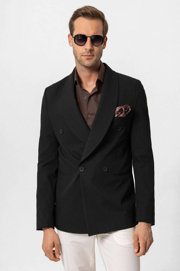 Black Double-Breasted Regular Fit Men's Blazer Jacket - 13