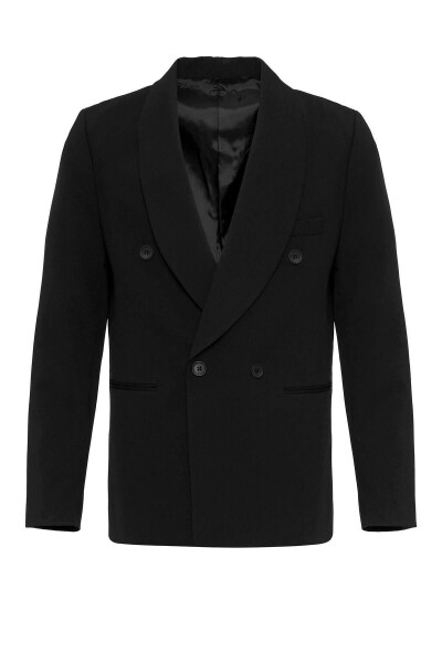 Black Double-Breasted Regular Fit Men's Blazer Jacket - 18