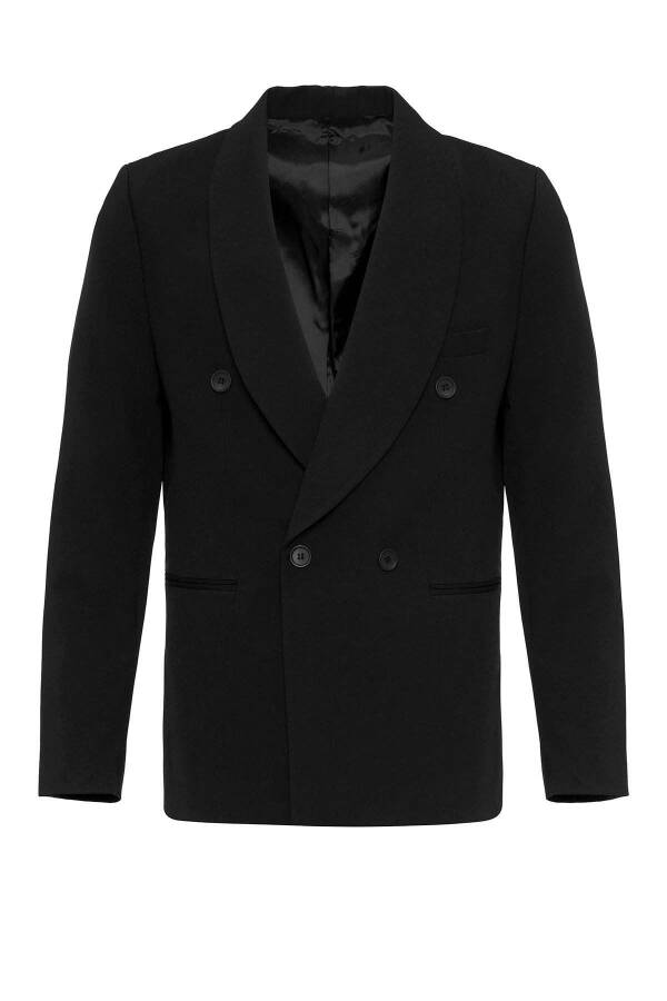 Black Double-Breasted Regular Fit Men's Blazer Jacket - 6