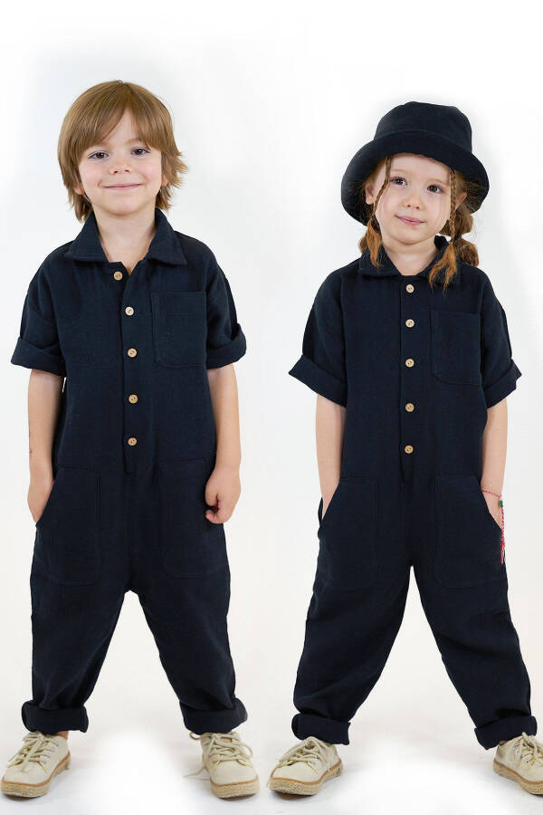 Black Double Muslin Collar and 3 Pocket Jumpsuit - 1