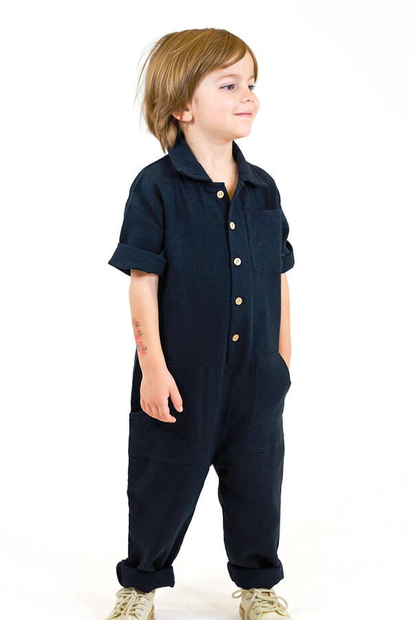 Black Double Muslin Collar and 3 Pocket Jumpsuit - 2