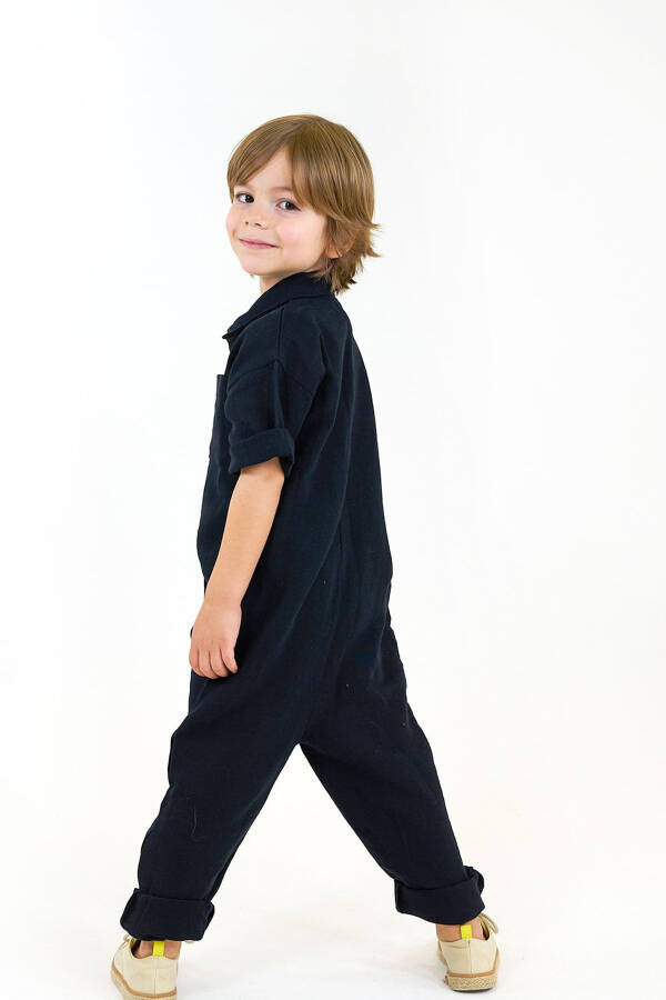 Black Double Muslin Collar and 3 Pocket Jumpsuit - 3