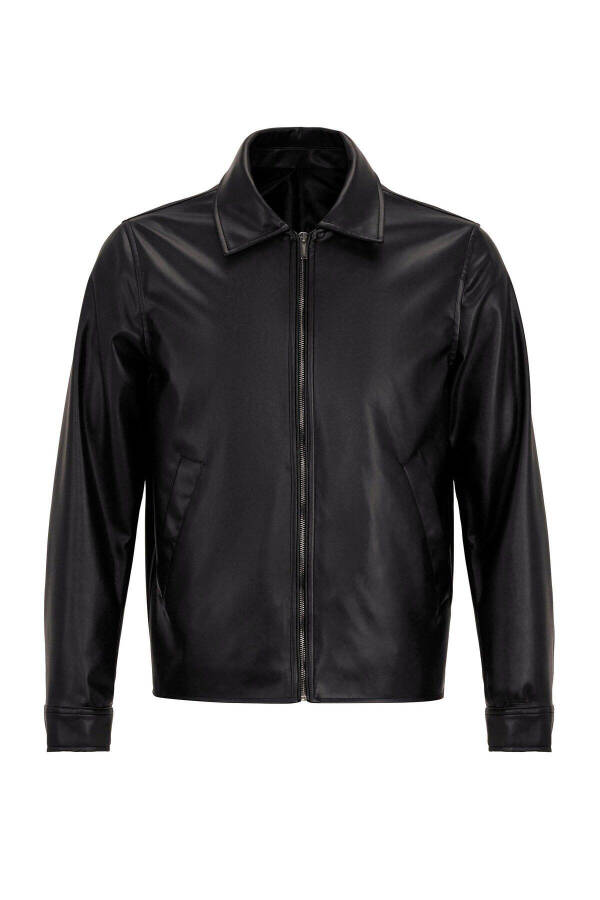 Black Faux Leather Men's Jacket - 16