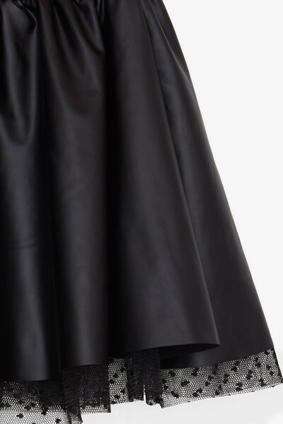 Black Faux Leather Skirt with Tulle and Elastic Waist for Girls (8-12 Years) - 4