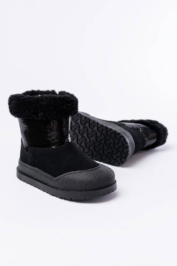 Black, furry, zippered, waterproof girls' boots - 2