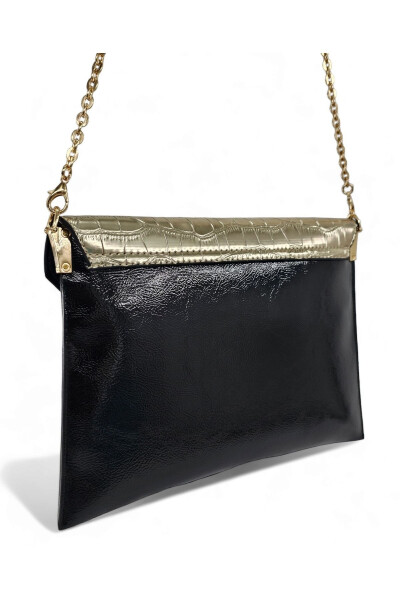 Black & Gold Crocodile Chain Strap Women's Portfolio & Clutch Bag - 8