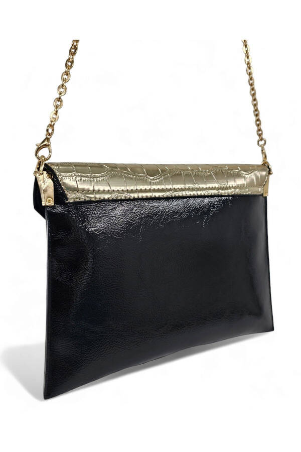 Black & Gold Crocodile Chain Strap Women's Portfolio & Clutch Bag - 3